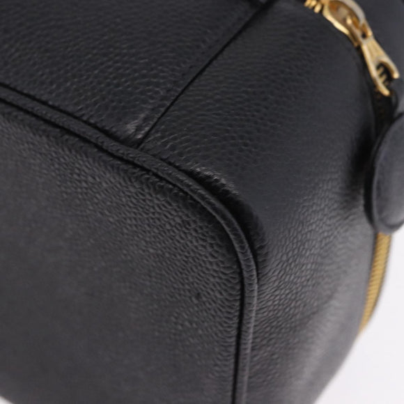 CHANEL COCO Mark Vanity Hand Bag Caviar Skin Black Gold CC Auth 200427