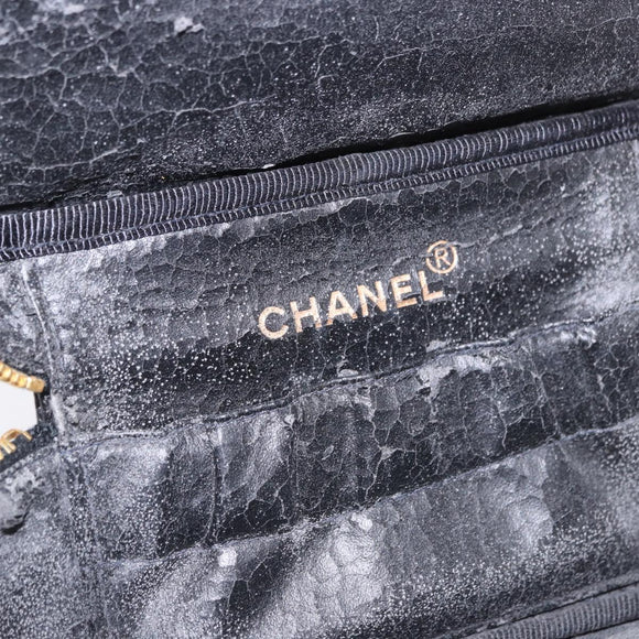 CHANEL COCO Mark Vanity Hand Bag Caviar Skin Black Gold CC Auth 200427