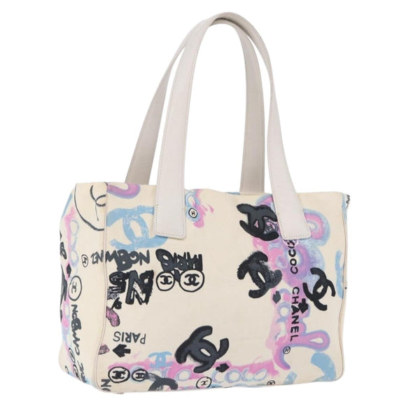 CHANEL New Travel Line Tote Bag Canvas Hawaii Limited White Silver Auth 200431A