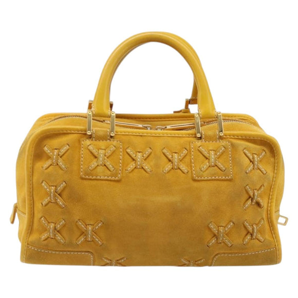 LOEWE Amazona 28 Hand Bag Suede Yellow Gold Auth 200433V