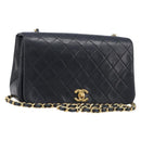 CHANEL Chain Matelasse Shoulder Bag Lamb Skin Black Gold CC Auth 200435V-1