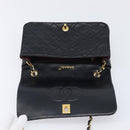CHANEL Chain Matelasse Shoulder Bag Lamb Skin Black Gold CC Auth 200435V-9