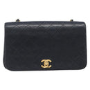 CHANEL Chain Matelasse Shoulder Bag Lamb Skin Black Gold CC Auth 200435V-13