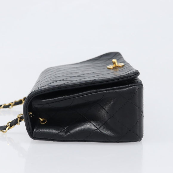 CHANEL Chain Matelasse Shoulder Bag Lamb Skin Black Gold CC Auth 200435V