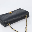 CHANEL Chain Matelasse Shoulder Bag Lamb Skin Black Gold CC Auth 200435V-6