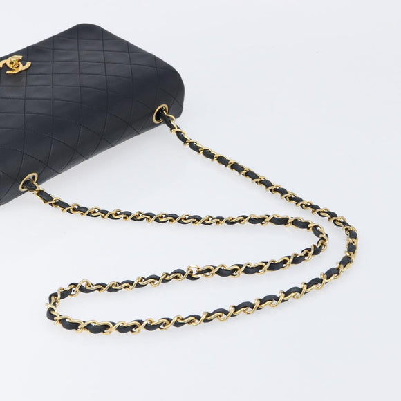 CHANEL Chain Matelasse Shoulder Bag Lamb Skin Black Gold CC Auth 200435V