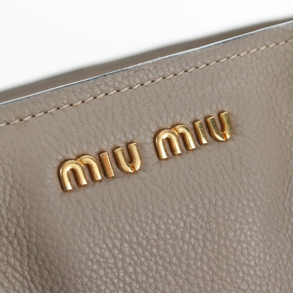 Miu Miu Tote Bag Leather 2way Beige Gold Auth 200436M