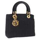 Christian Dior Lady Dior Canage Hand Bag Canvas Black Gold Auth 200447-1