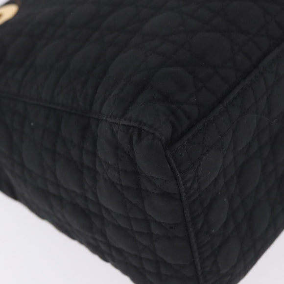 Christian Dior Lady Dior Canage Hand Bag Canvas Black Gold Auth 200447
