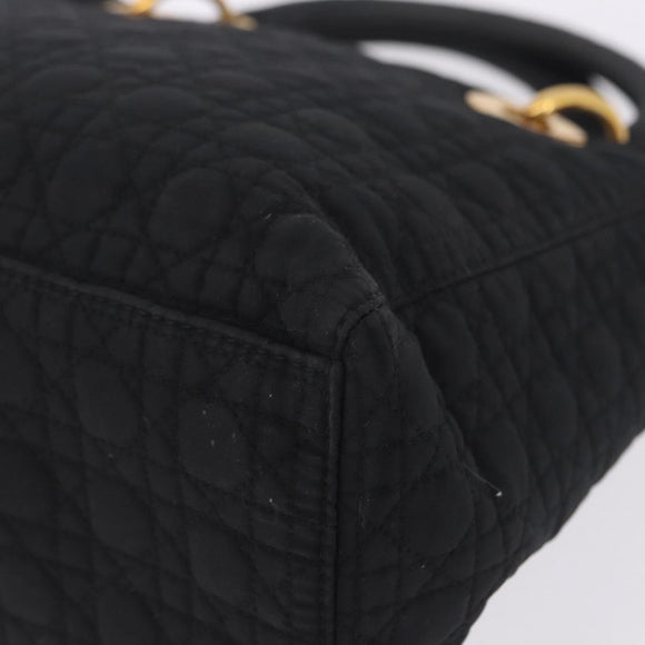 Christian Dior Lady Dior Canage Hand Bag Canvas Black Gold Auth 200447