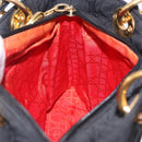 Christian Dior Lady Dior Canage Hand Bag Canvas Black Gold Auth 200447-18