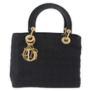Christian Dior Lady Dior Canage Hand Bag Canvas Black Gold Auth 200447-13