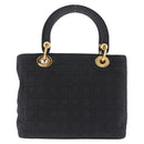 Christian Dior Lady Dior Canage Hand Bag Canvas Black Gold Auth 200447-2