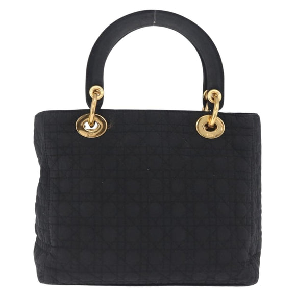 Christian Dior Lady Dior Canage Hand Bag Canvas Black Gold Auth 200447