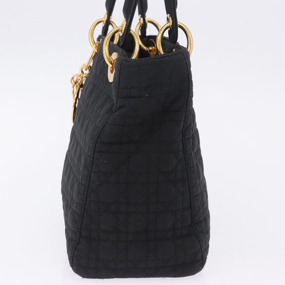 Christian Dior Lady Dior Canage Hand Bag Canvas Black Gold Auth 200447