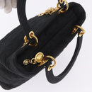 Christian Dior Lady Dior Canage Hand Bag Canvas Black Gold Auth 200447-6