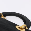 Christian Dior Lady Dior Canage Hand Bag Canvas Black Gold Auth 200447-8