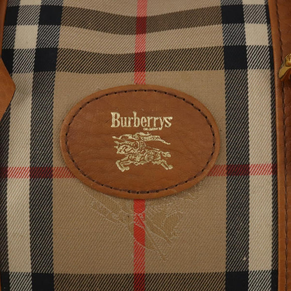 Burberrys Nova Check Boston Bag Canvas Beige Gold Auth 200449