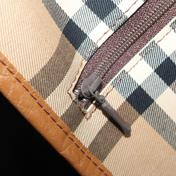 Burberrys Nova Check Boston Bag Canvas Beige Gold Auth 200449