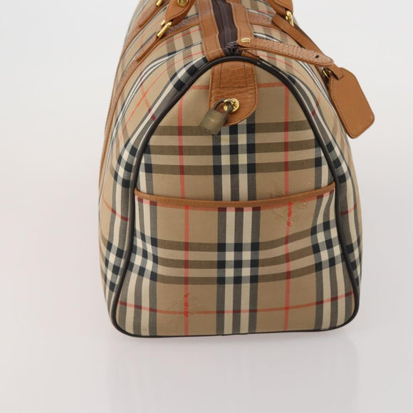 Burberrys Nova Check Boston Bag Canvas Beige Gold Auth 200449