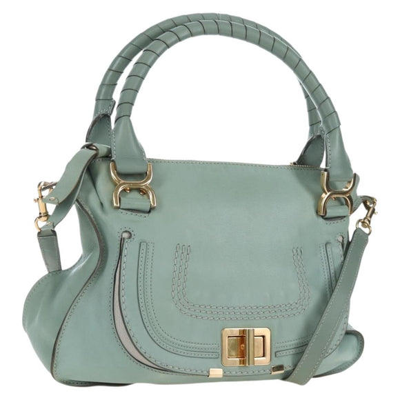 Chloe Marcie Hand Bag Leather 2way Green Gold Auth 200450V