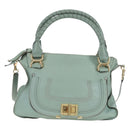Chloe Marcie Hand Bag Leather 2way Green Gold Auth 200450V-2