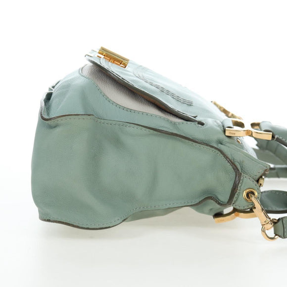 Chloe Marcie Hand Bag Leather 2way Green Gold Auth 200450V