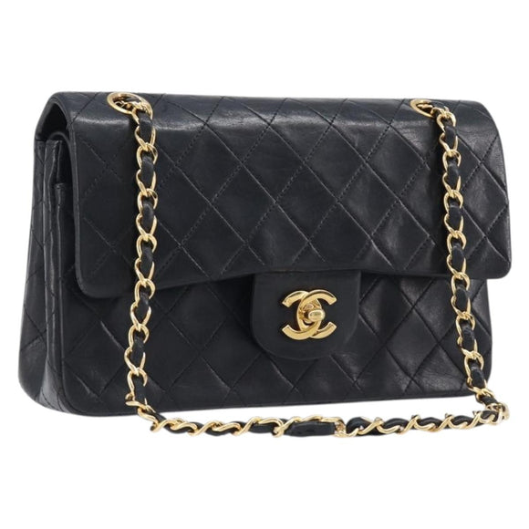 CHANEL Chain Matelasse 23 Shoulder Bag Lamb Skin Black Gold CC Auth 200454SAM