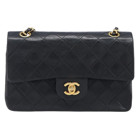 CHANEL Chain Matelasse 23 Shoulder Bag Lamb Skin Black Gold CC Auth 200454SAM