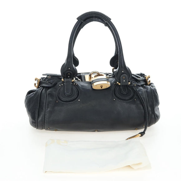 Chloe Paddington Hand Bag Leather Black Gold Silver Auth 200455V