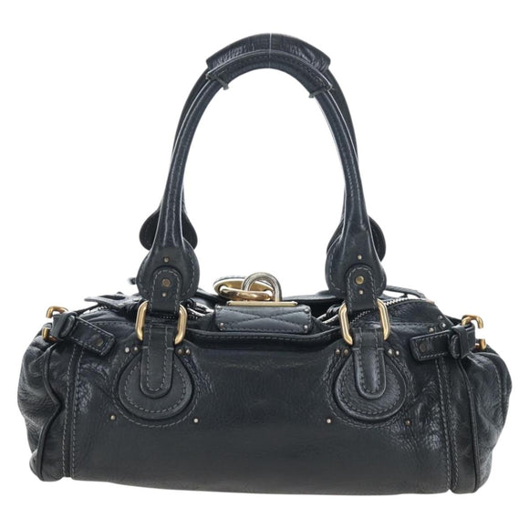 Chloe Paddington Hand Bag Leather Black Gold Silver Auth 200455V