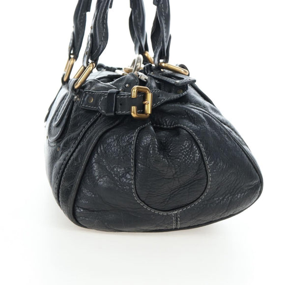 Chloe Paddington Hand Bag Leather Black Gold Silver Auth 200455V