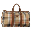 Burberrys Nova Check Boston Bag Canvas Beige Gold Auth 200460V-1