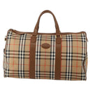Burberrys Nova Check Boston Bag Canvas Beige Gold Auth 200460V-13