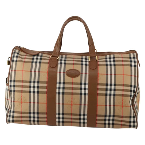 Burberrys Nova Check Boston Bag Canvas Beige Gold Auth 200460V