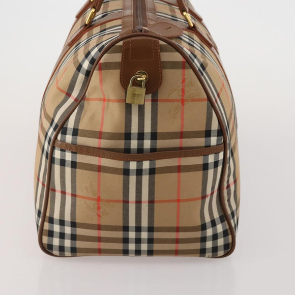 Burberrys Nova Check Boston Bag Canvas Beige Gold Auth 200460V