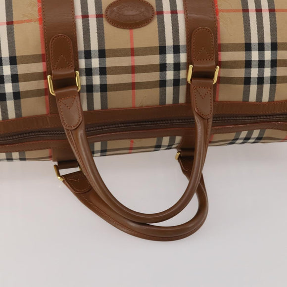 Burberrys Nova Check Boston Bag Canvas Beige Gold Auth 200460V