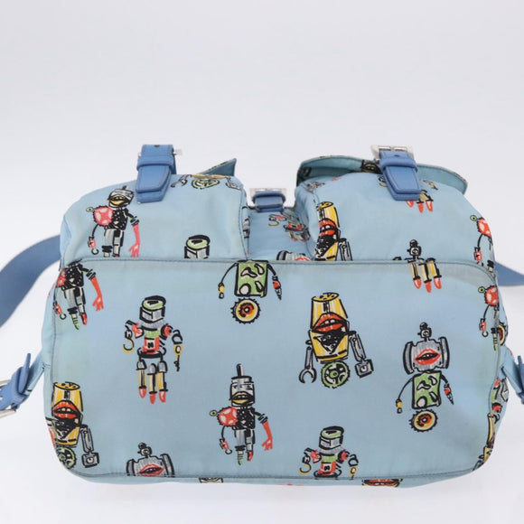 PRADA Backpack Nylon Light Blue Silver Auth 200461