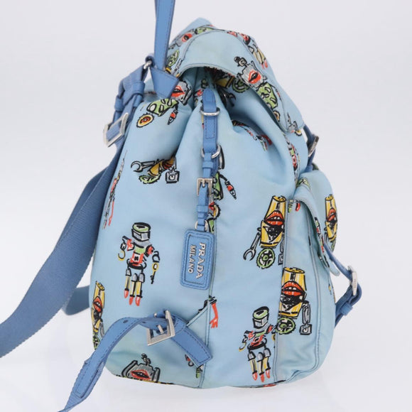 PRADA Backpack Nylon Light Blue Silver Auth 200461