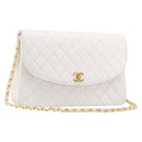 CHANEL Chain Matelasse Shoulder Bag Lamb Skin White Gold CC Auth 200466V-1
