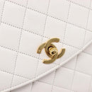 CHANEL Chain Matelasse Shoulder Bag Lamb Skin White Gold CC Auth 200466V-14