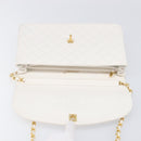 CHANEL Chain Matelasse Shoulder Bag Lamb Skin White Gold CC Auth 200466V-15