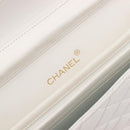 CHANEL Chain Matelasse Shoulder Bag Lamb Skin White Gold CC Auth 200466V-17