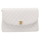 CHANEL Chain Matelasse Shoulder Bag Lamb Skin White Gold CC Auth 200466V-2