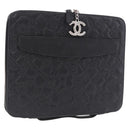 CHANEL Icon iPad Case Leather Black Gold CC Auth 200467-1