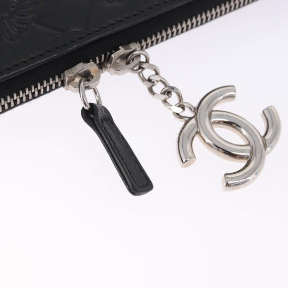 CHANEL Icon iPad Case Leather Black Gold CC Auth 200467