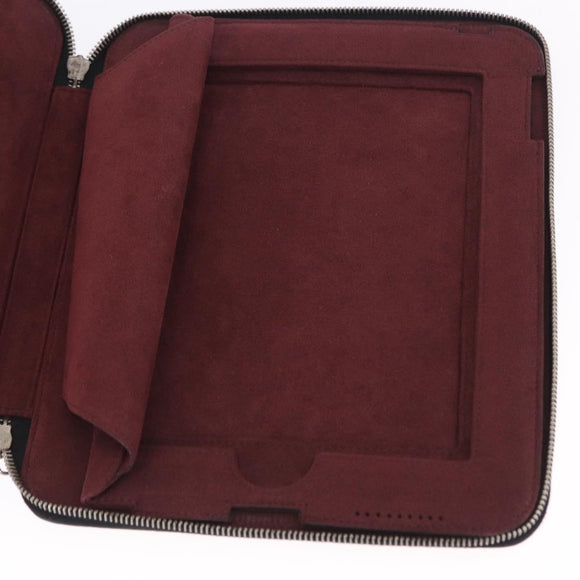 CHANEL Icon iPad Case Leather Black Gold CC Auth 200467