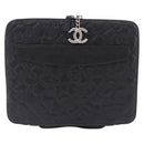 CHANEL Icon iPad Case Leather Black Gold CC Auth 200467-2