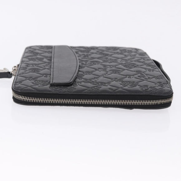 CHANEL Icon iPad Case Leather Black Gold CC Auth 200467