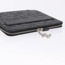 CHANEL Icon iPad Case Leather Black Gold CC Auth 200467-6